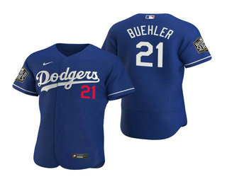 Men Los Angeles Dodgers #21 Walker Buehler Royal 2020 World Series Authentic Flex Nike Jersey->los angeles dodgers->MLB Jersey